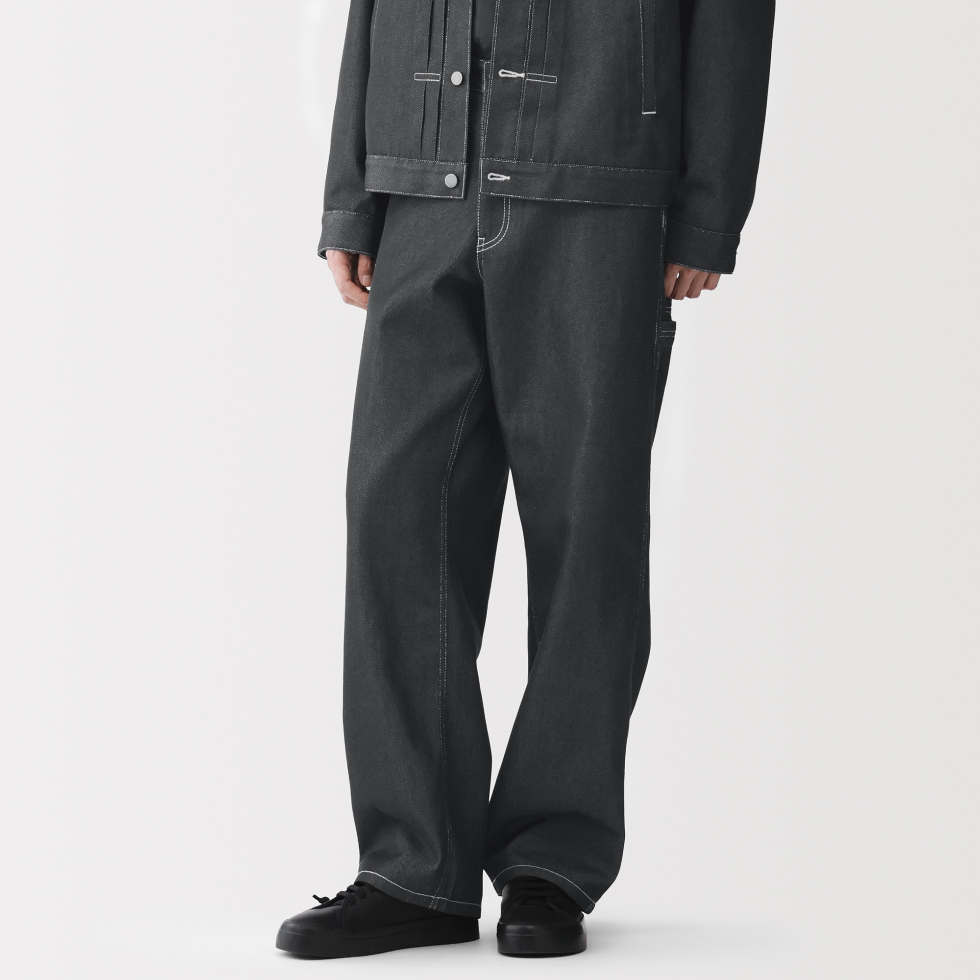 【新品】MUJI Labo 紳士 再生ポリエステルデニムワークパンツ M 黒 紳士 再生ポリエステルデニムワークパンツ | 無印良品