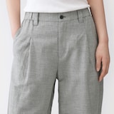 婦人　リネンコットンヘリンボーンタックワイドパンツ