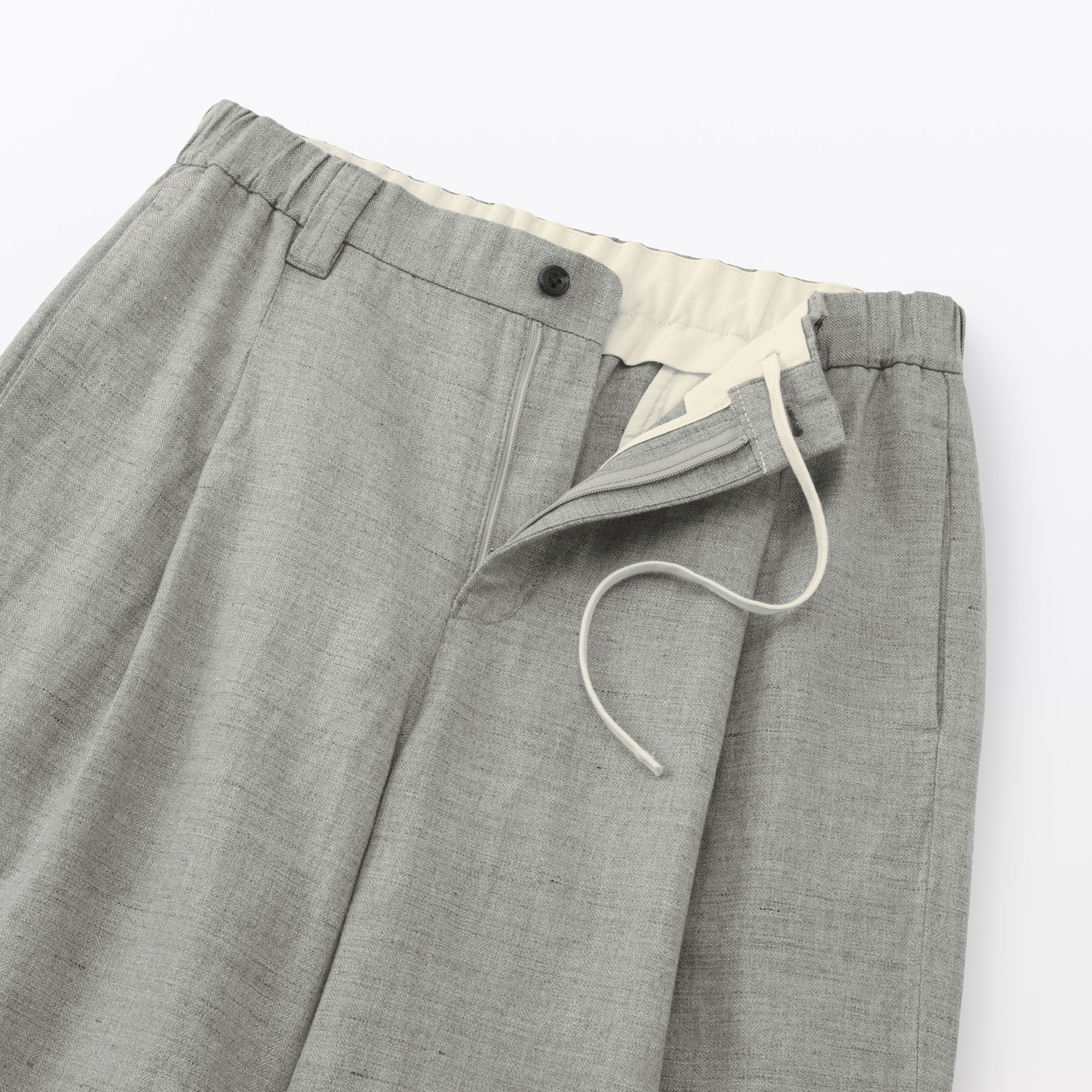 婦人　リネンコットンヘリンボーンタックワイドパンツ