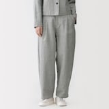 婦人　リネンコットンヘリンボーンタックワイドパンツ