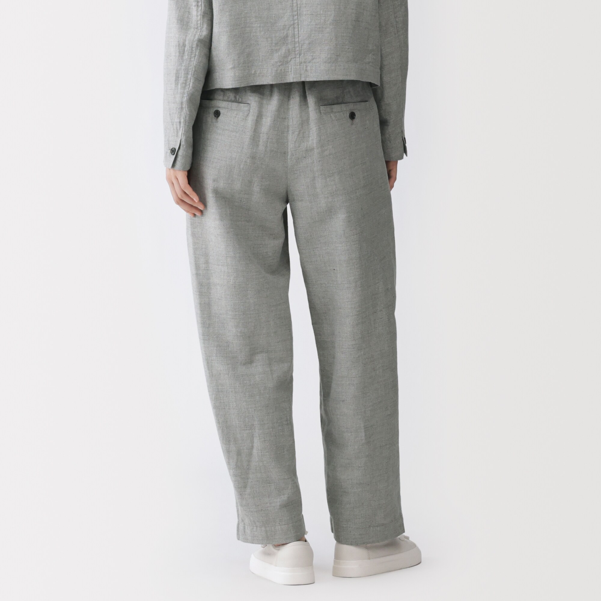 婦人　リネンコットンヘリンボーンタックワイドパンツ