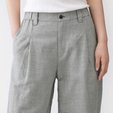 婦人　リネンコットンヘリンボーンタックワイドパンツ