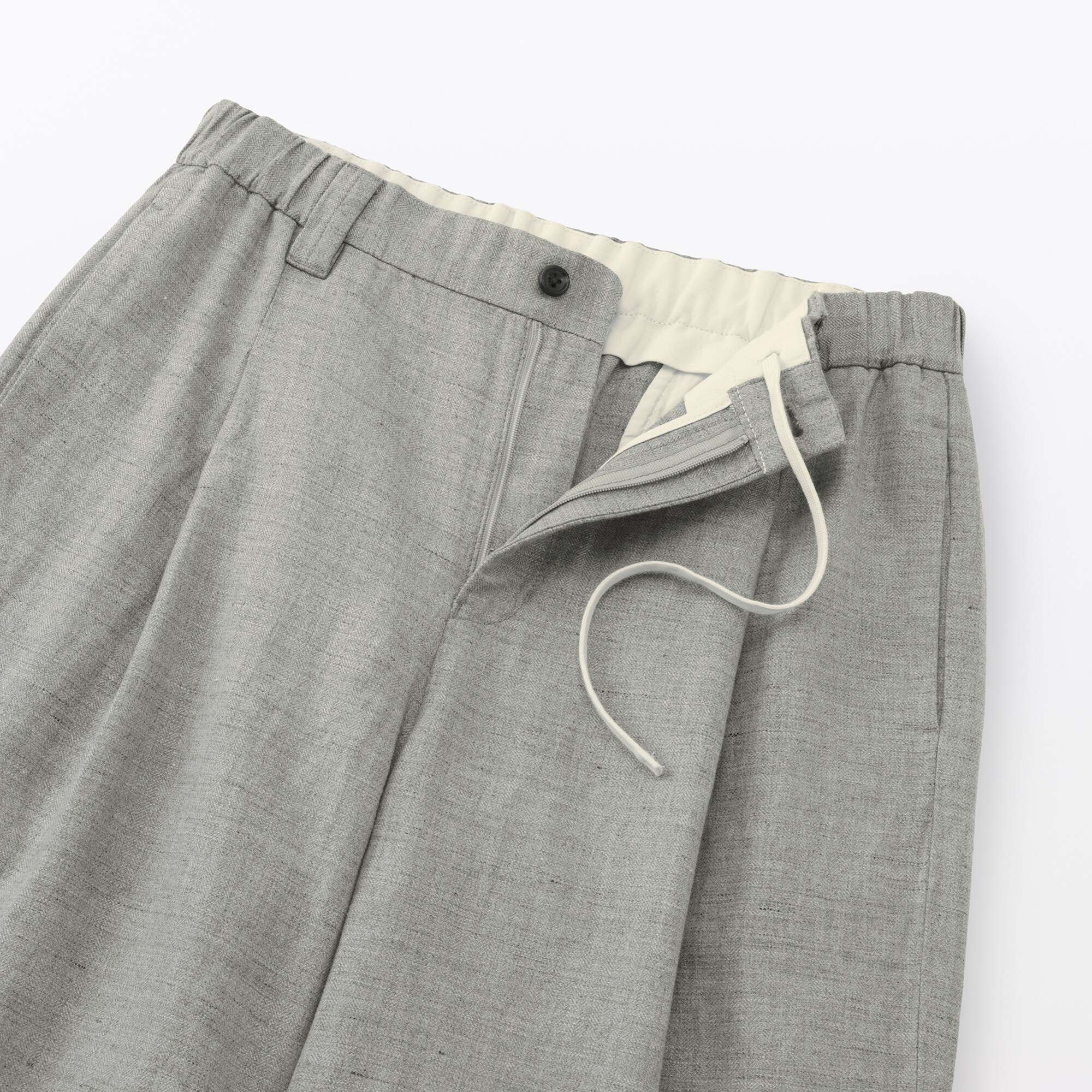 婦人　リネンコットンヘリンボーンタックワイドパンツ