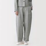 婦人　リネンコットンヘリンボーンタックワイドパンツ