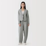 婦人　リネンコットンヘリンボーンタックワイドパンツ