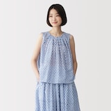 婦人　ブロックプリント　スリーブレスブラウス
