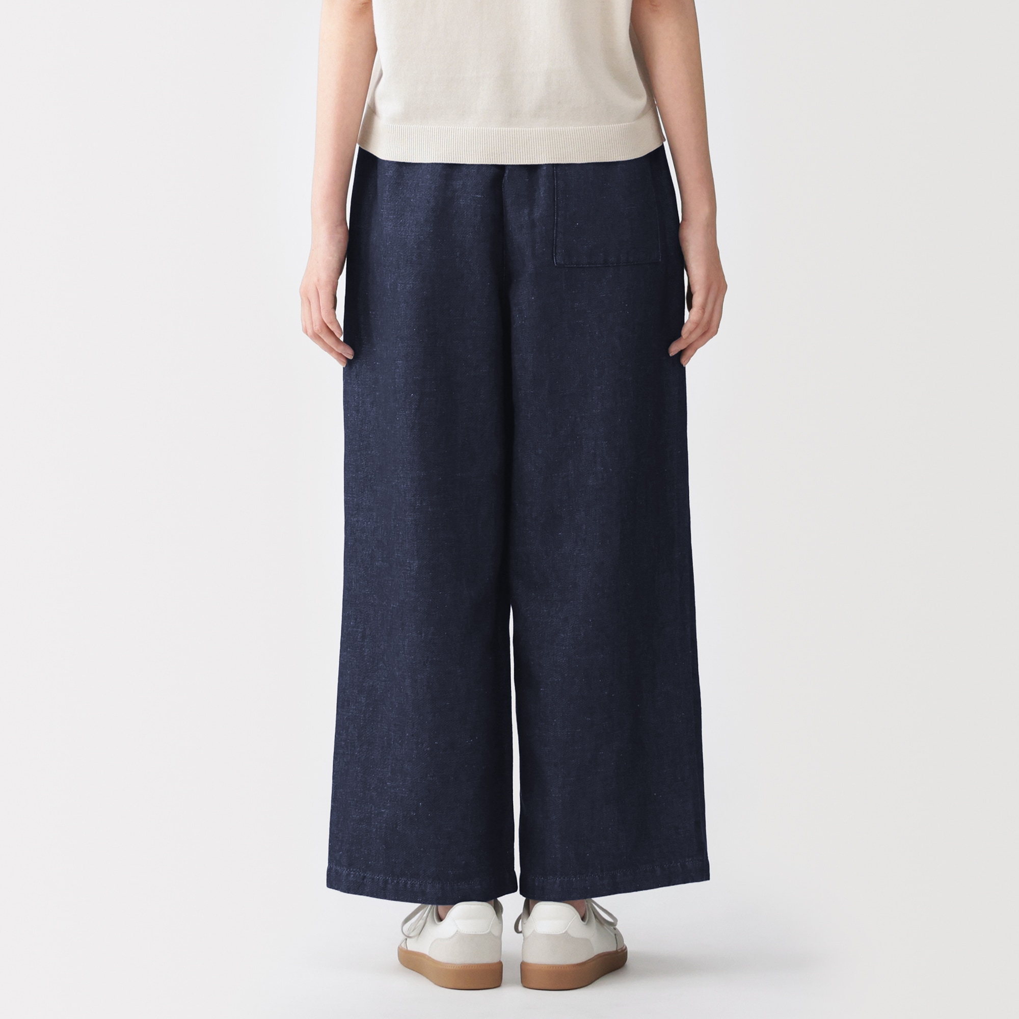 婦人　コットン　リネン　デニムイージーワイドパンツ