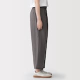 婦人　リネン　洗いざらしイージーワイドパンツ