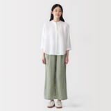 婦人　リネン　洗いざらしイージーワイドパンツ