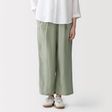 婦人　リネン　洗いざらしイージーワイドパンツ