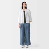 婦人　リネン　洗いざらしイージーワイドパンツ
