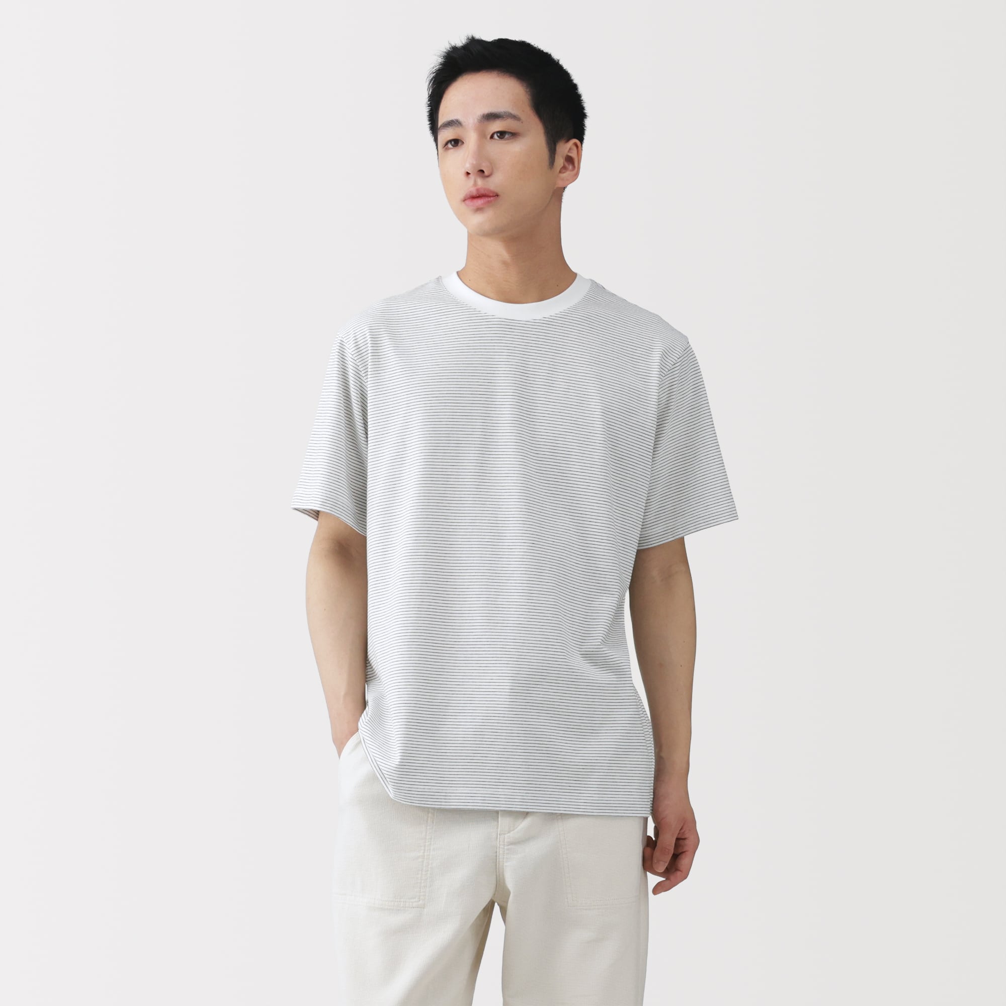 紳士 天竺編みクルーネック半袖Tシャツ（ボーダー） | 無印良品