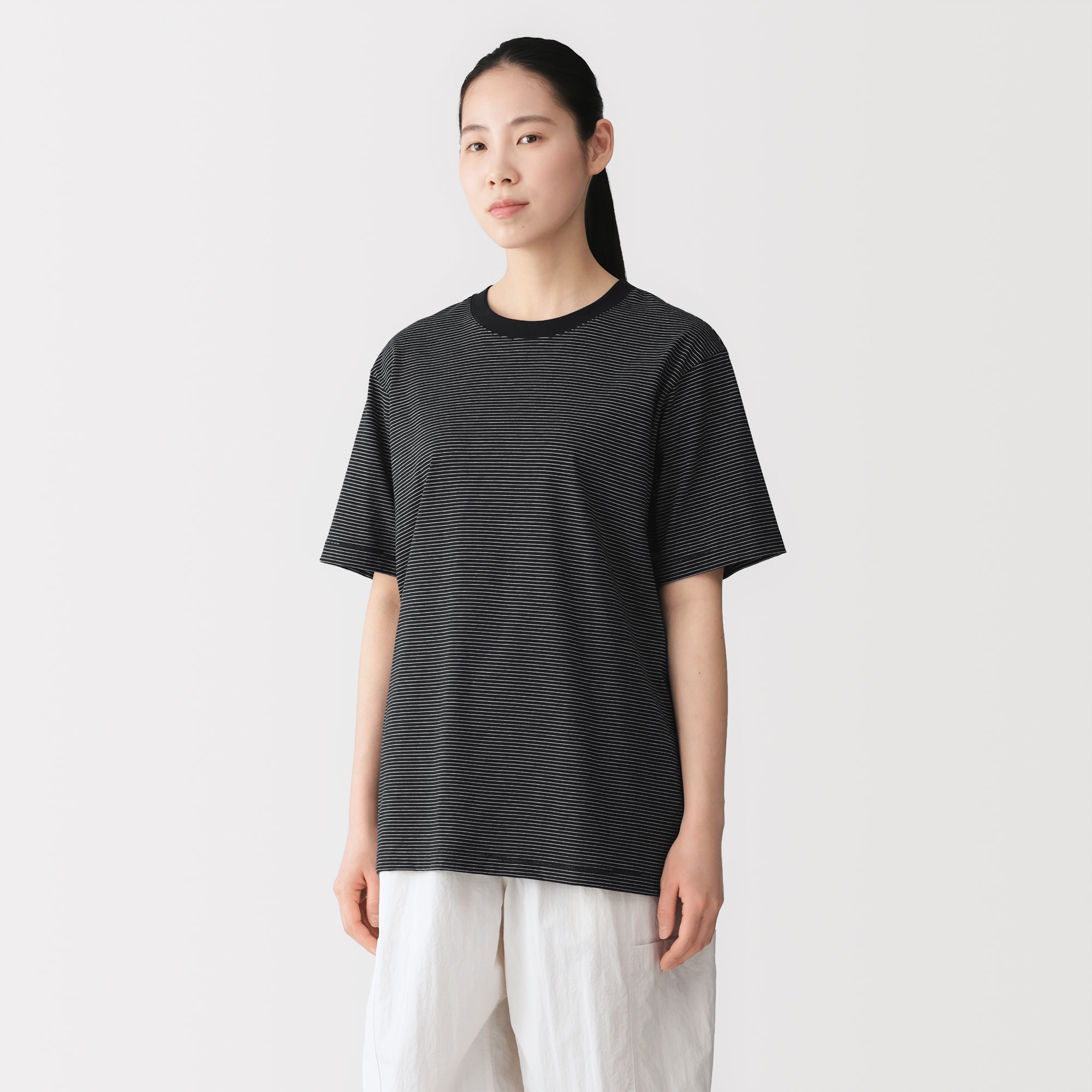 紳士 天竺編みクルーネック半袖Tシャツ（ボーダー） | 無印良品