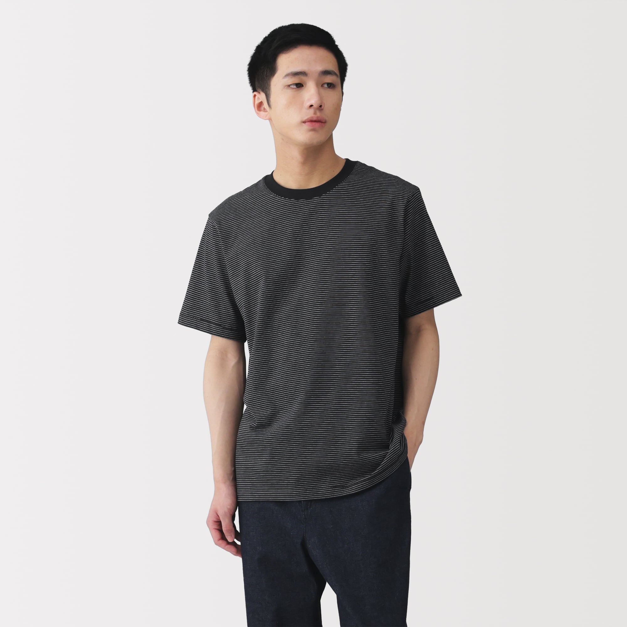 紳士 天竺編みクルーネック半袖Tシャツ（ボーダー） | 無印良品