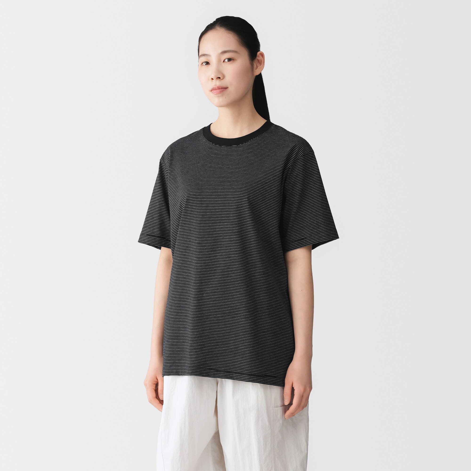 紳士 天竺編みクルーネック半袖Tシャツ（ボーダー） | 無印良品