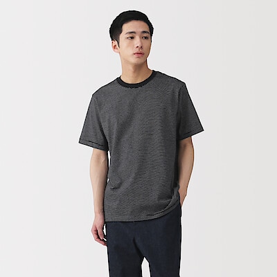 紳士　天竺編みクルーネック半袖Ｔシャツ（ボーダー）