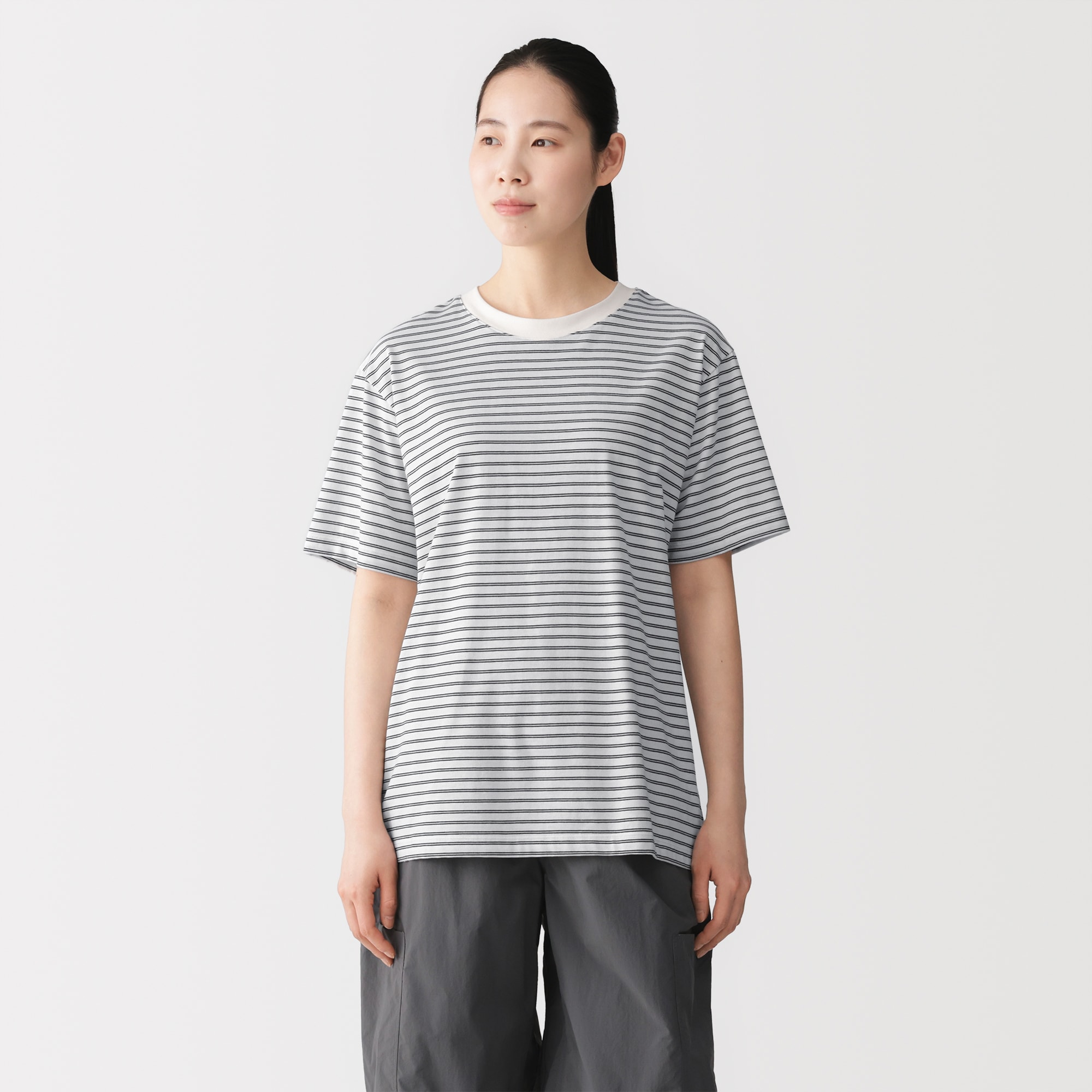 紳士 天竺編みクルーネック半袖Tシャツ（ボーダー） | 無印良品