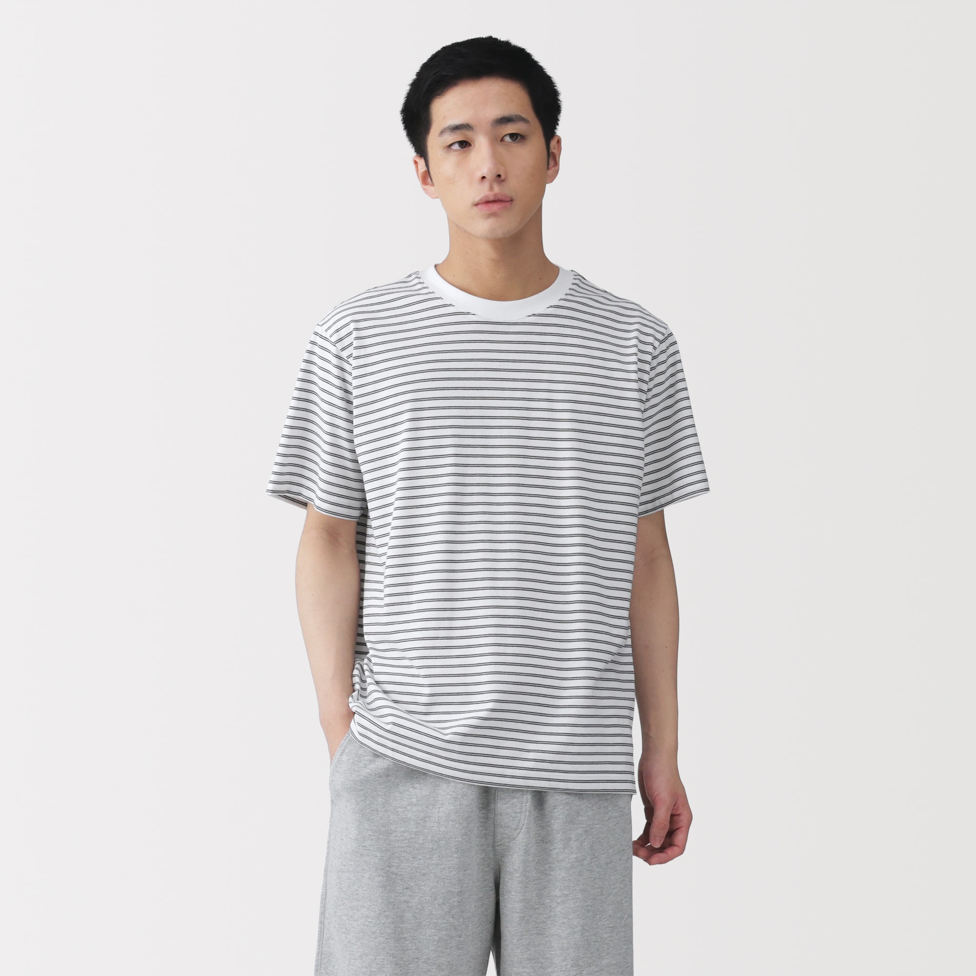 紳士 天竺編みクルーネック半袖Tシャツ（ボーダー） | 無印良品