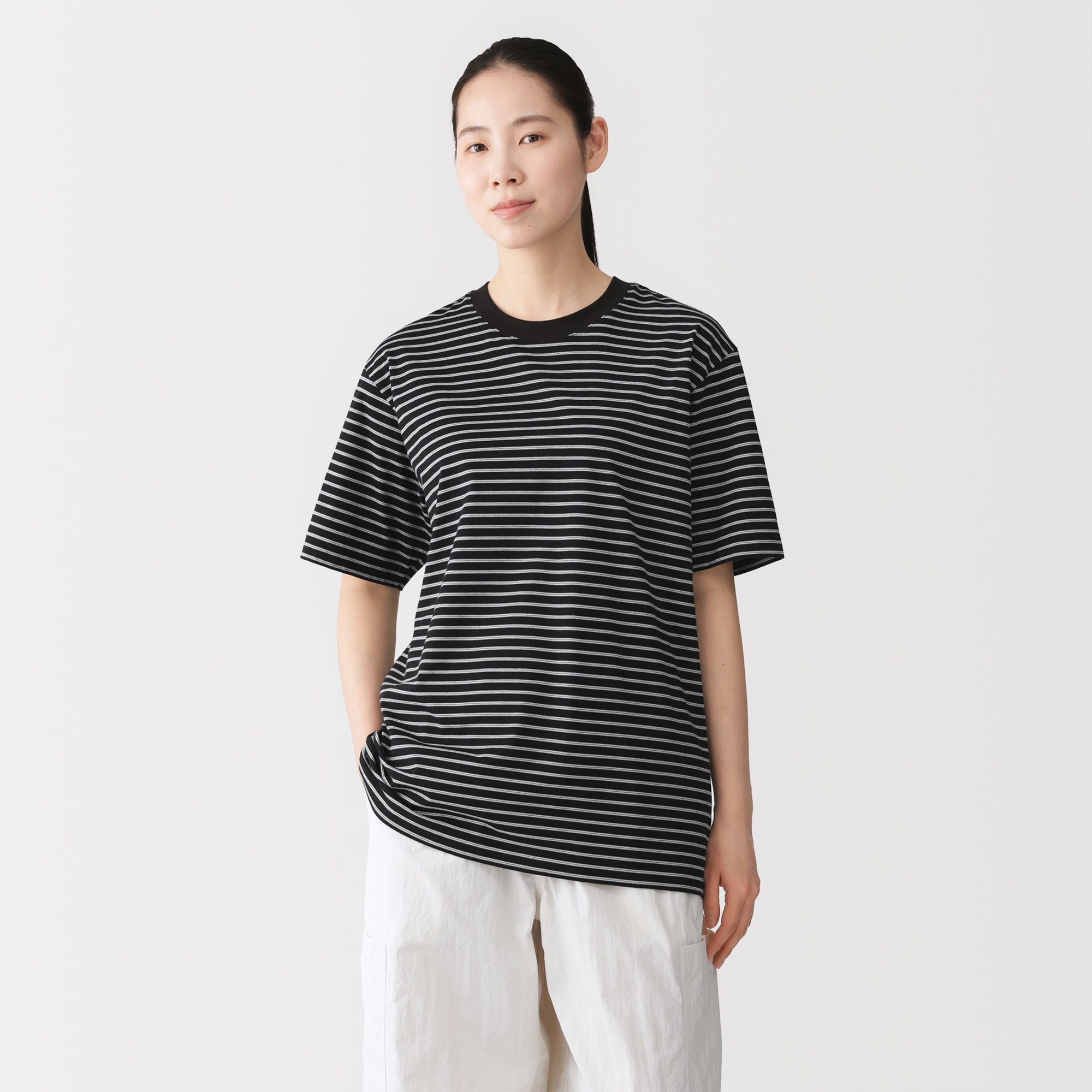 紳士 天竺編みクルーネック半袖Tシャツ（ボーダー） | 無印良品