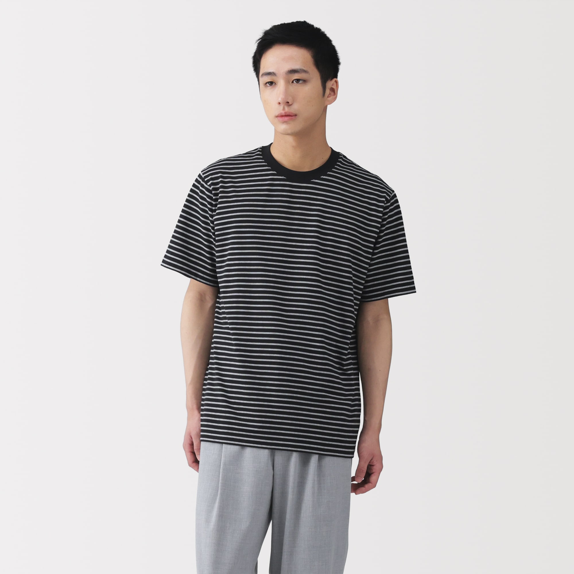 紳士 天竺編みクルーネック半袖Tシャツ（ボーダー） | 無印良品