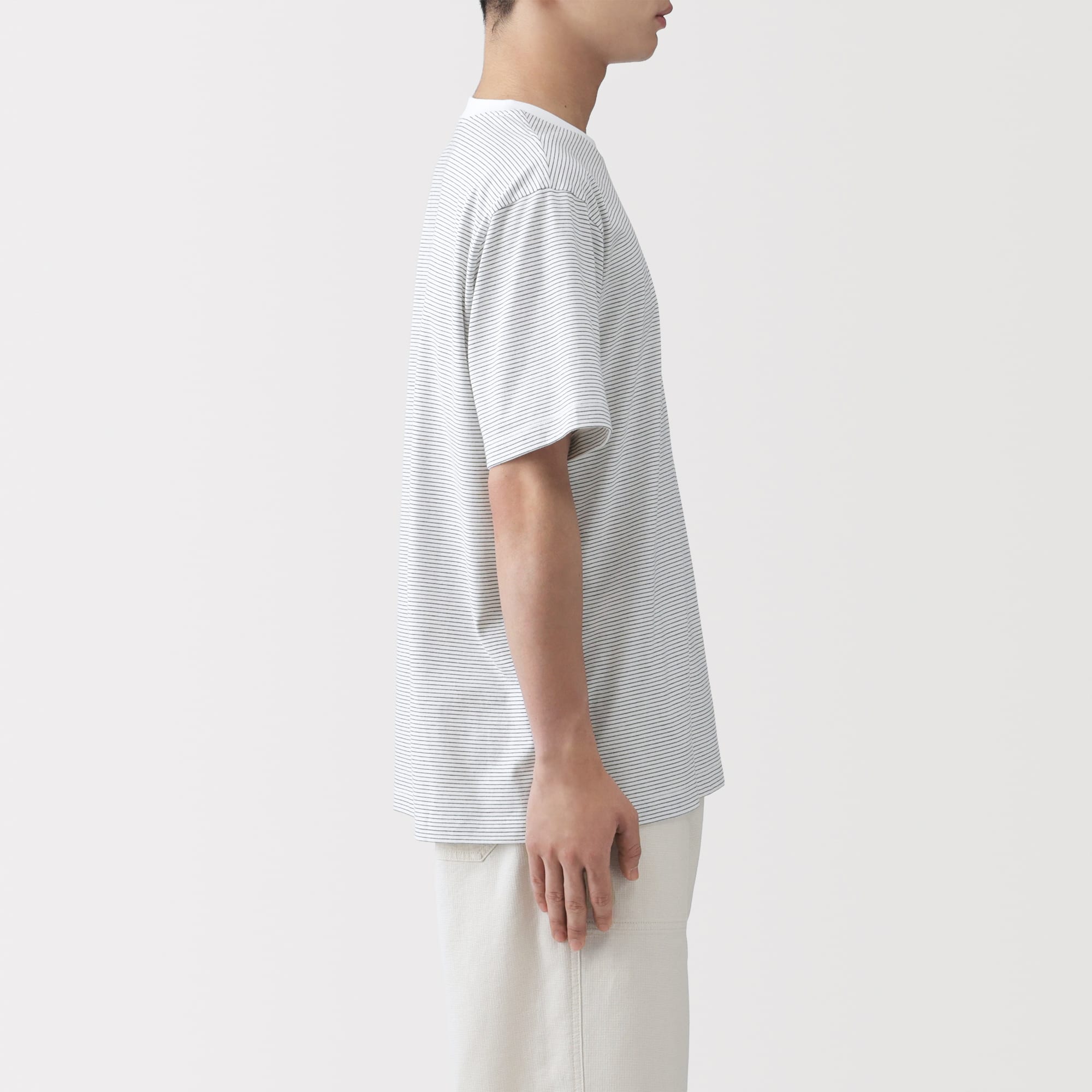 紳士 天竺編みクルーネック半袖Tシャツ（ボーダー） | 無印良品