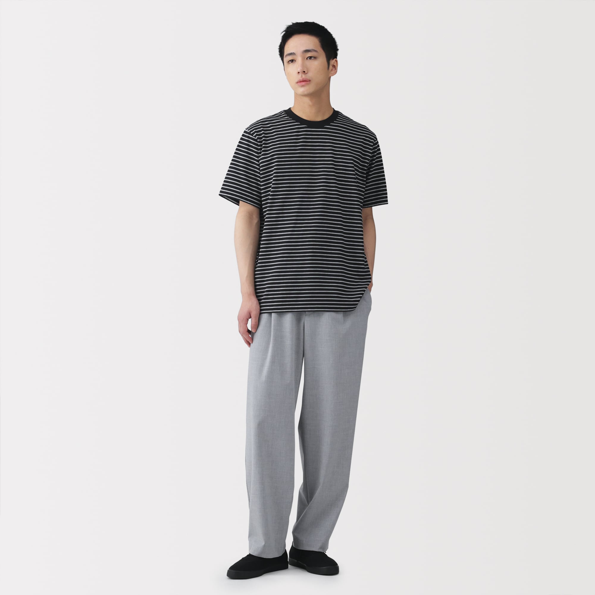紳士 天竺編みクルーネック半袖Tシャツ（ボーダー） | 無印良品