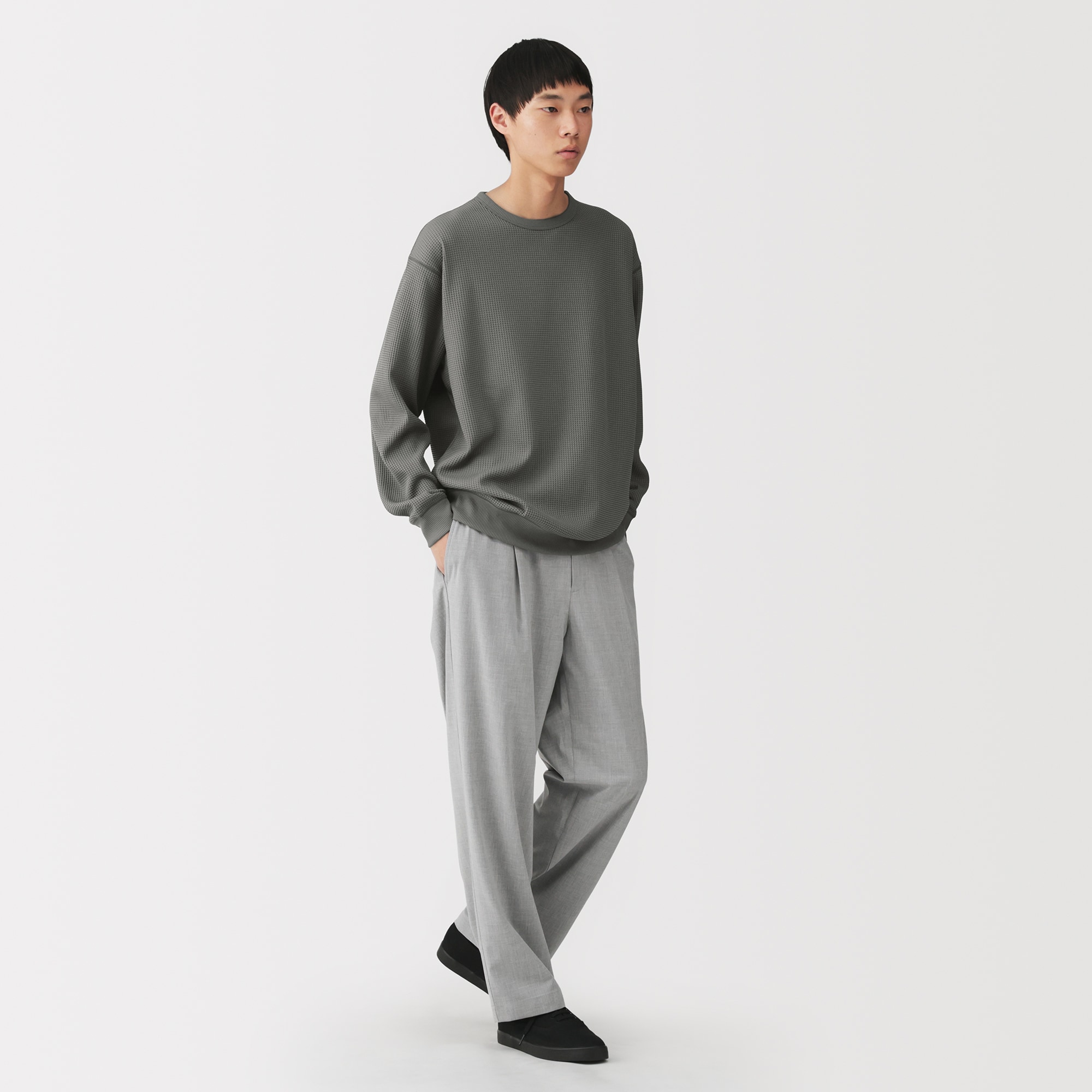 紳士　ＵＶカット乾きやすいワッフルクルーネック長袖Ｔシャツ