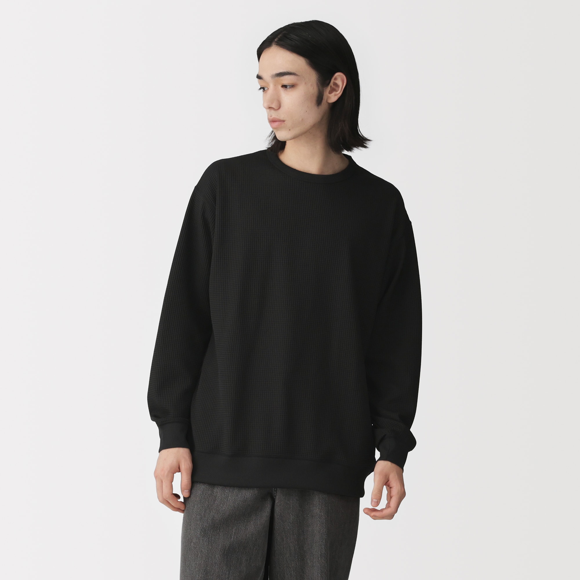 紳士　ＵＶカット乾きやすいワッフルクルーネック長袖Ｔシャツ