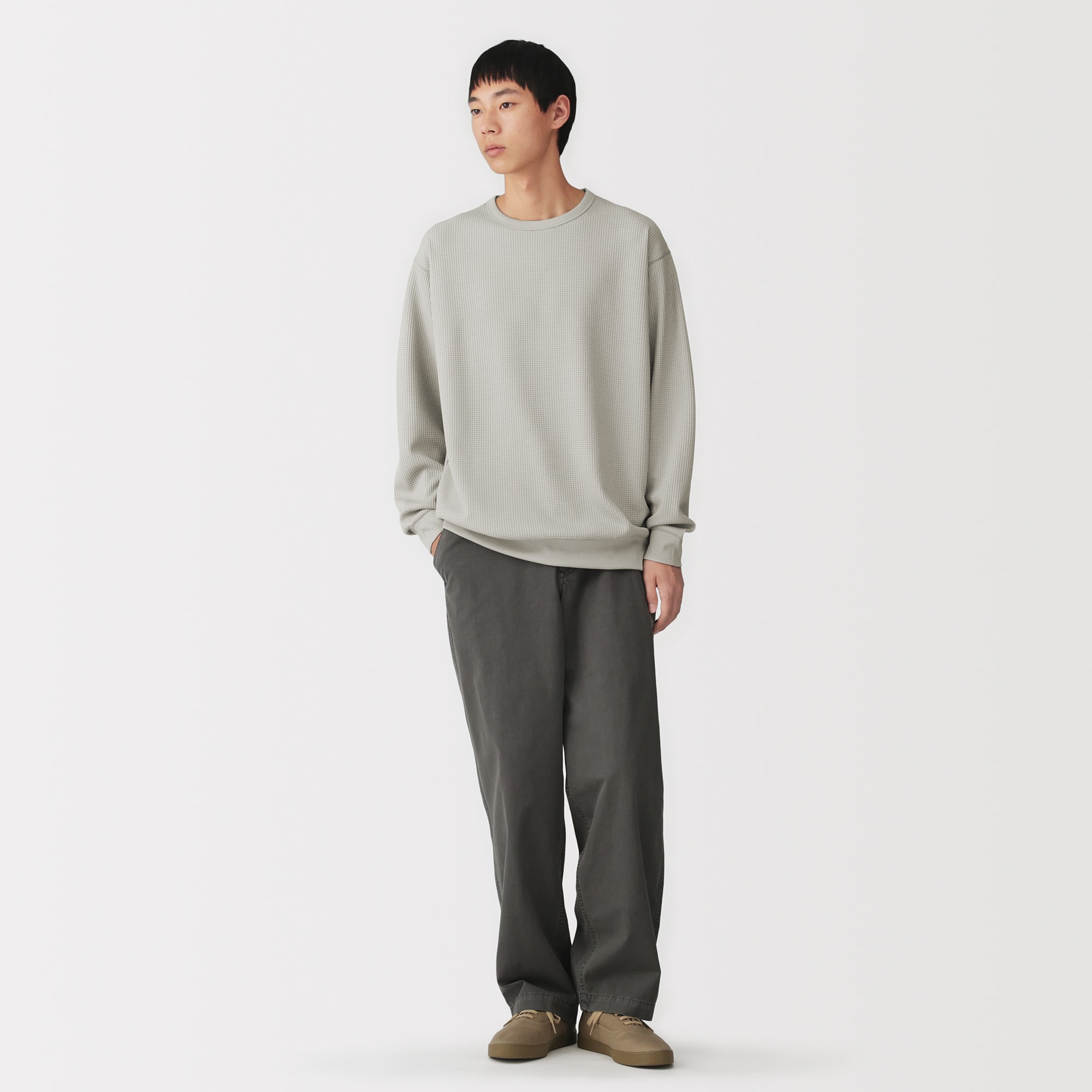 紳士　ＵＶカット乾きやすいワッフルクルーネック長袖Ｔシャツ