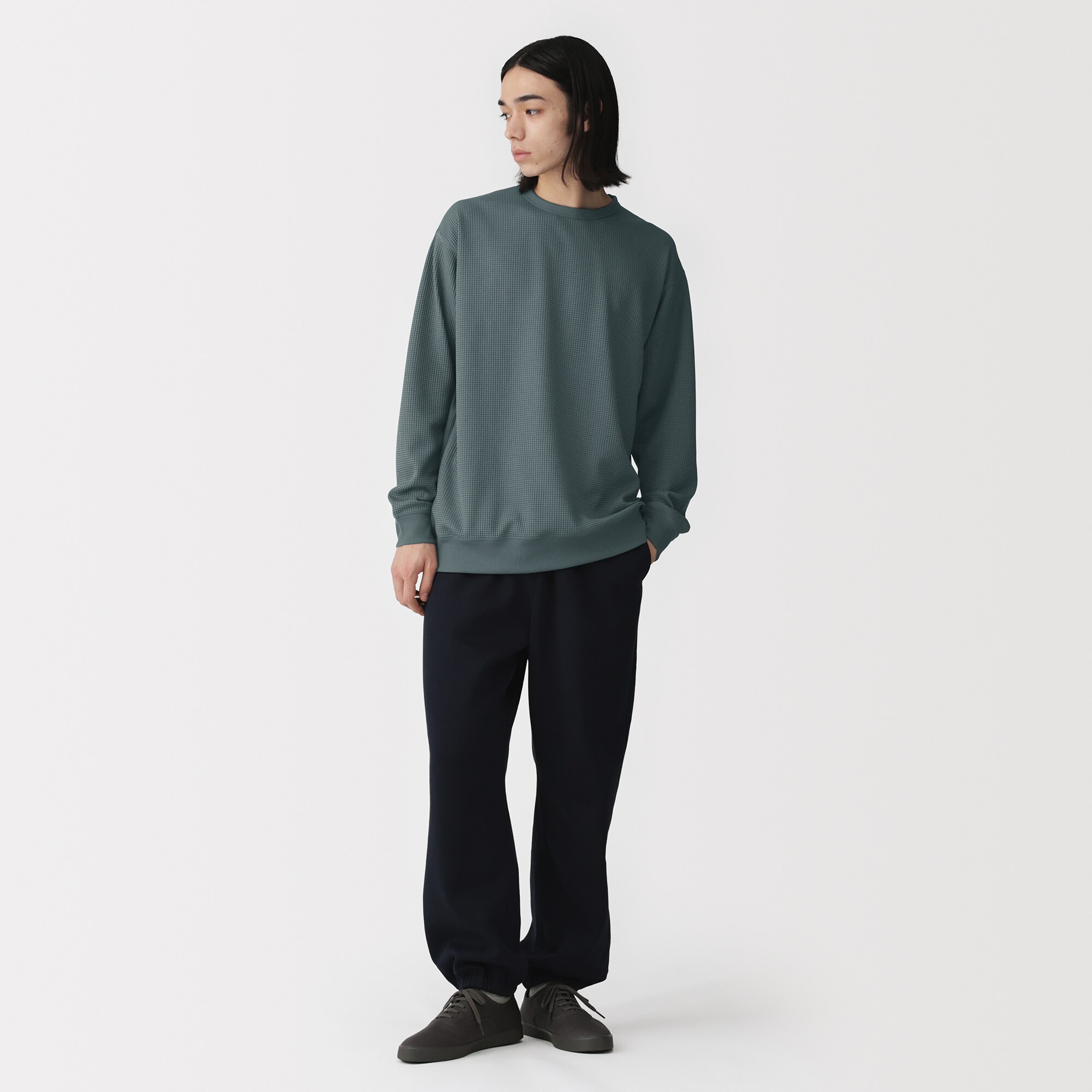 紳士　ＵＶカット乾きやすいワッフルクルーネック長袖Ｔシャツ