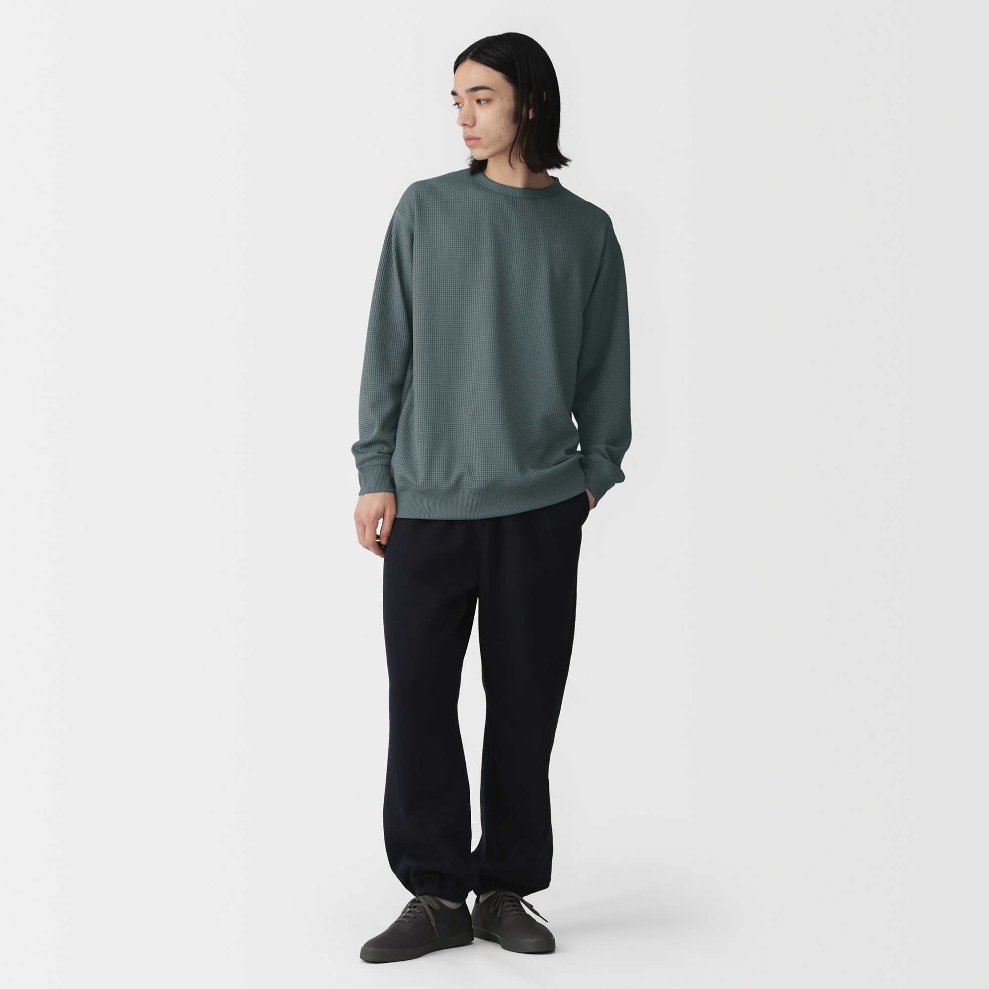 紳士　ＵＶカット乾きやすいワッフルクルーネック長袖Ｔシャツ
