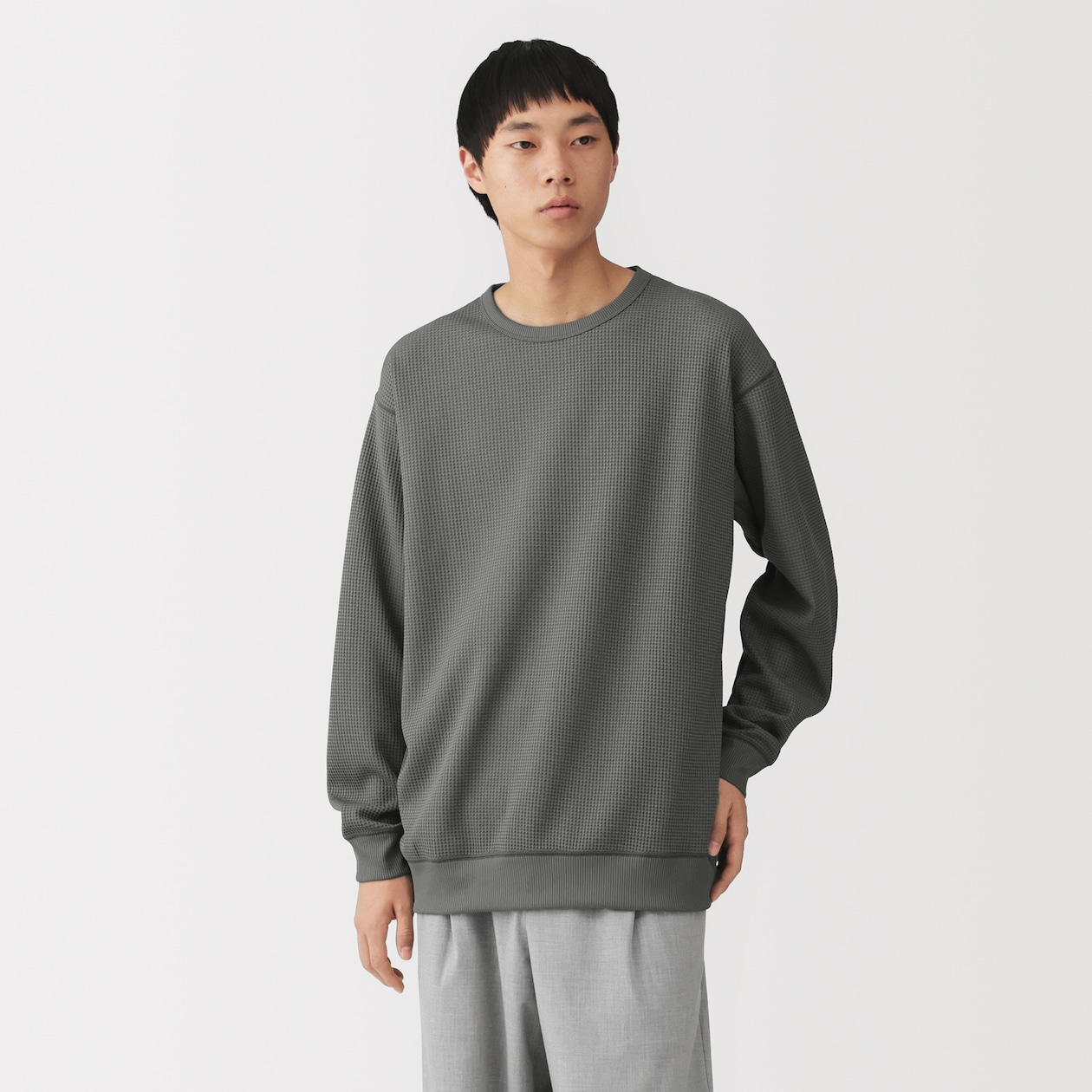 紳士　ＵＶカット乾きやすいワッフルクルーネック長袖Ｔシャツ