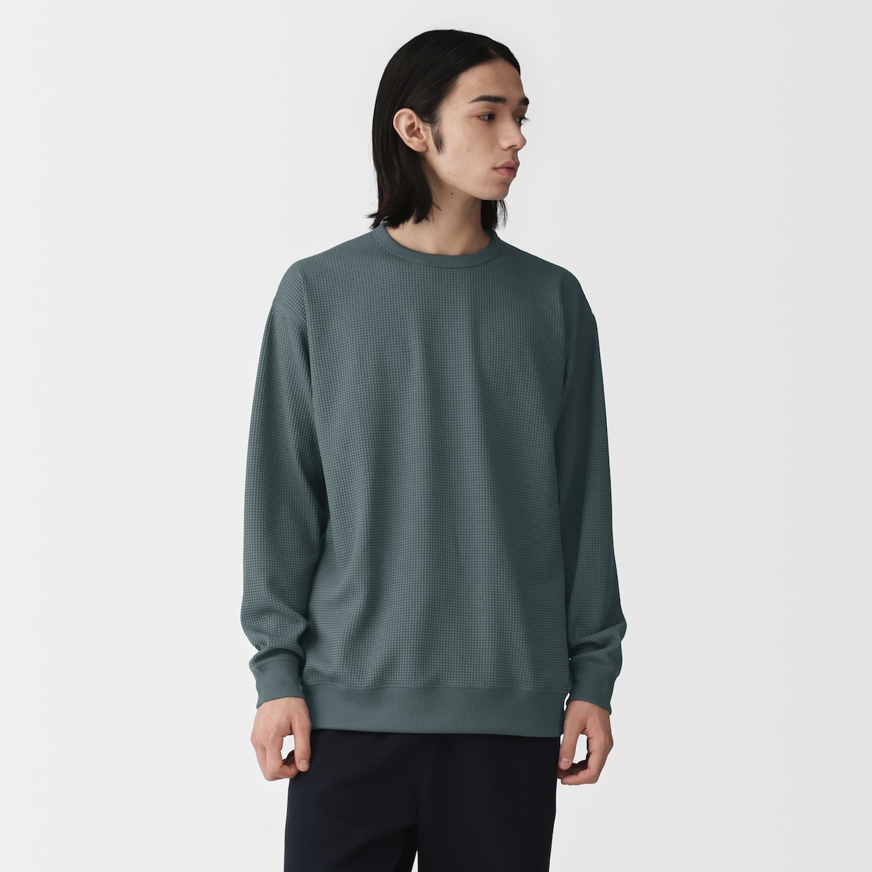 ＜循環＞紳士　ＵＶカット乾きやすいワッフルクルーネック長袖Ｔシャツ