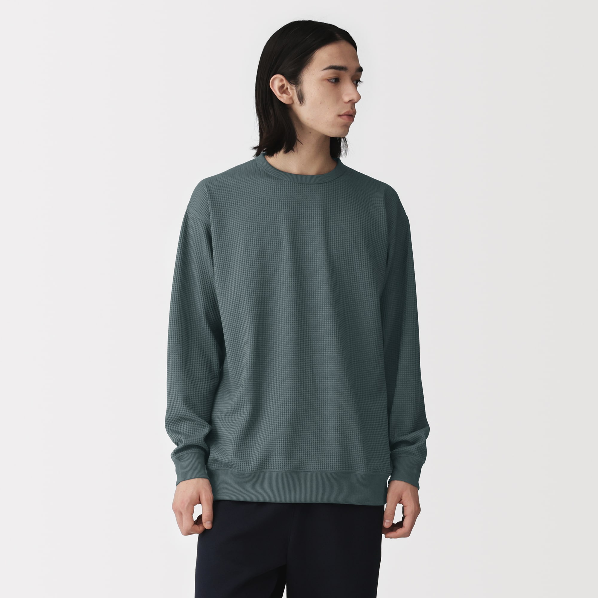 紳士　ＵＶカット乾きやすいワッフルクルーネック長袖Ｔシャツ