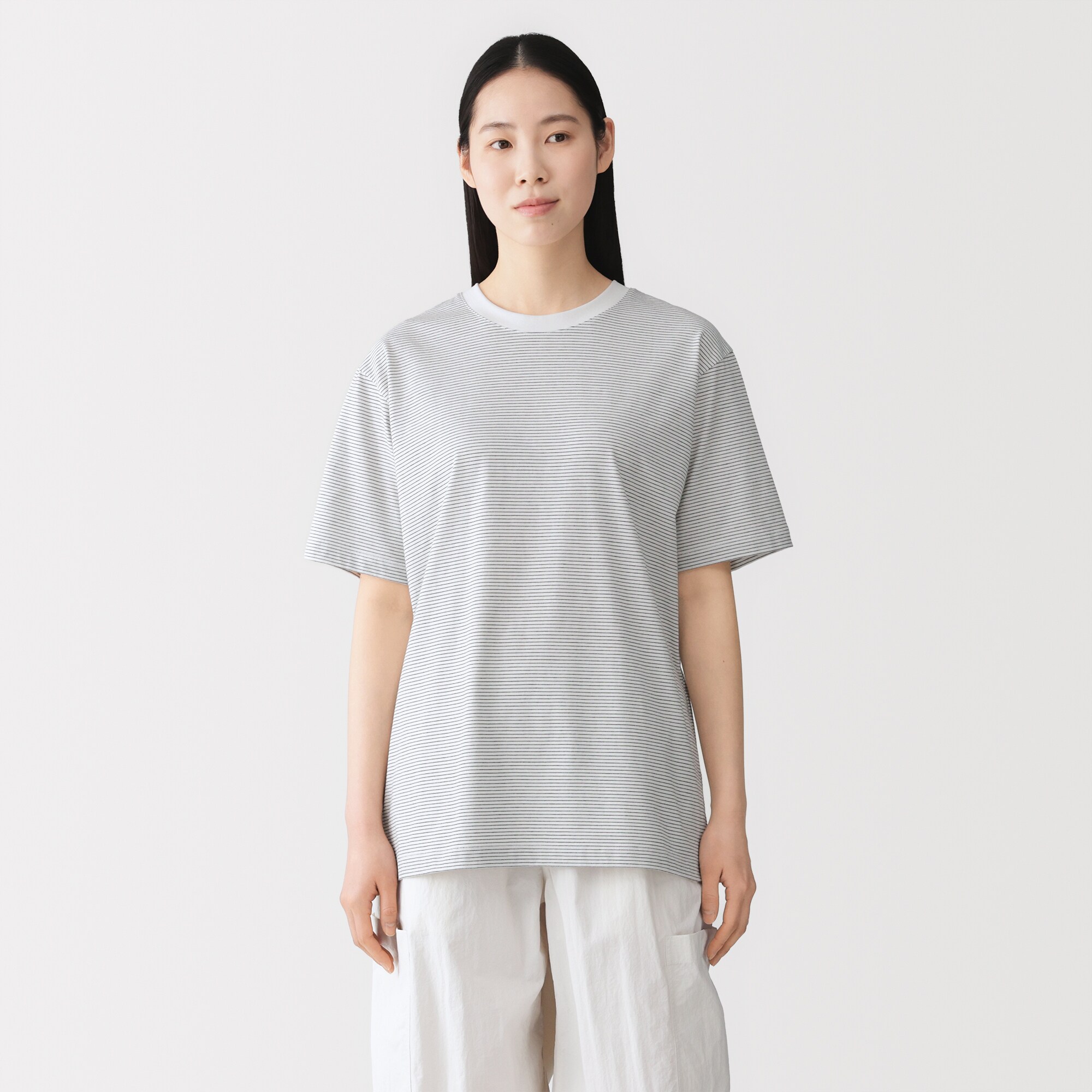 紳士 天竺編みクルーネック半袖Tシャツ（ボーダー） | 無印良品