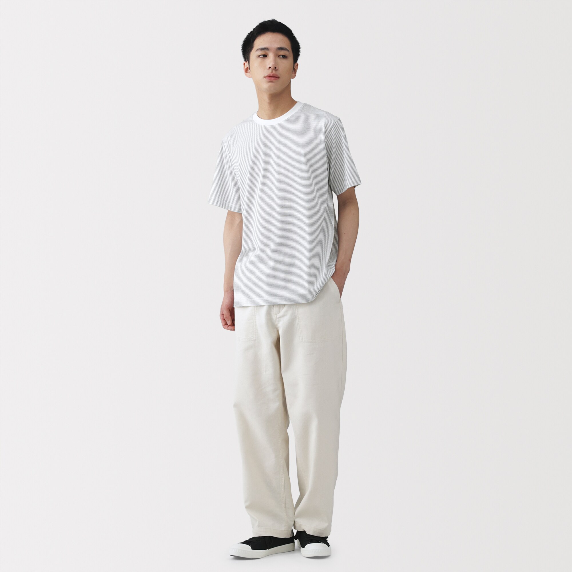 紳士　天竺編みクルーネック半袖Ｔシャツ（ボーダー）