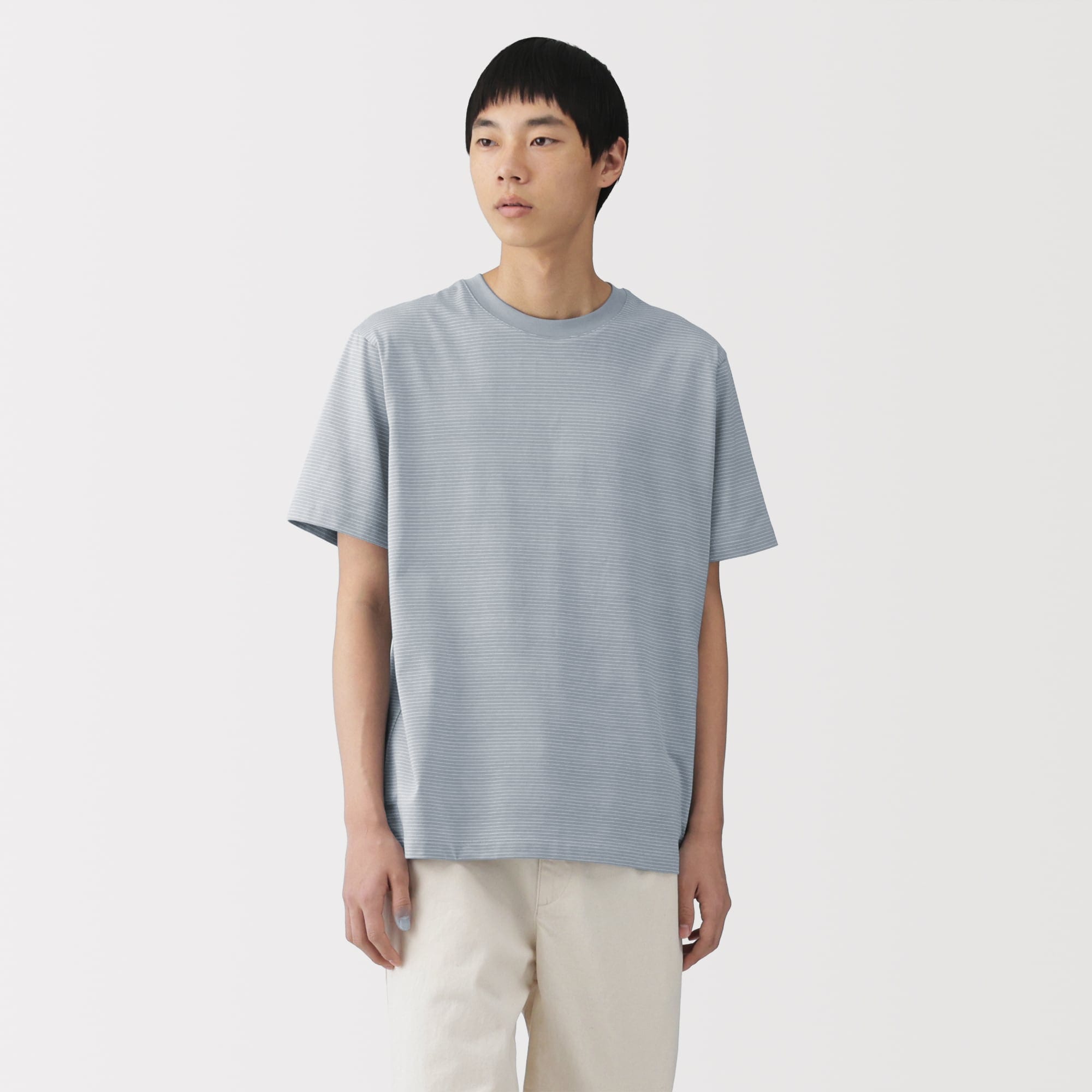紳士 天竺編みクルーネック半袖Tシャツ（ボーダー） | 無印良品