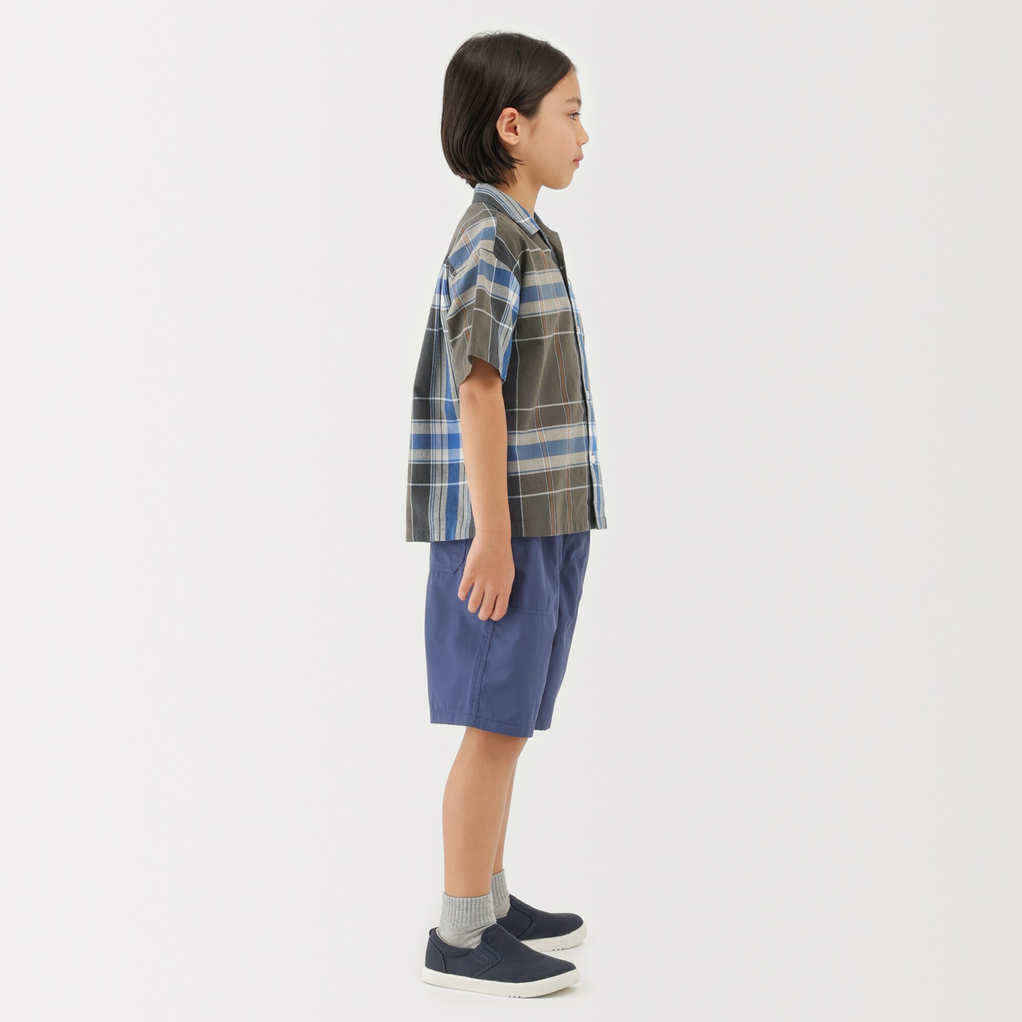 キッズ　マドラスチェックオープンカラー半袖シャツ
