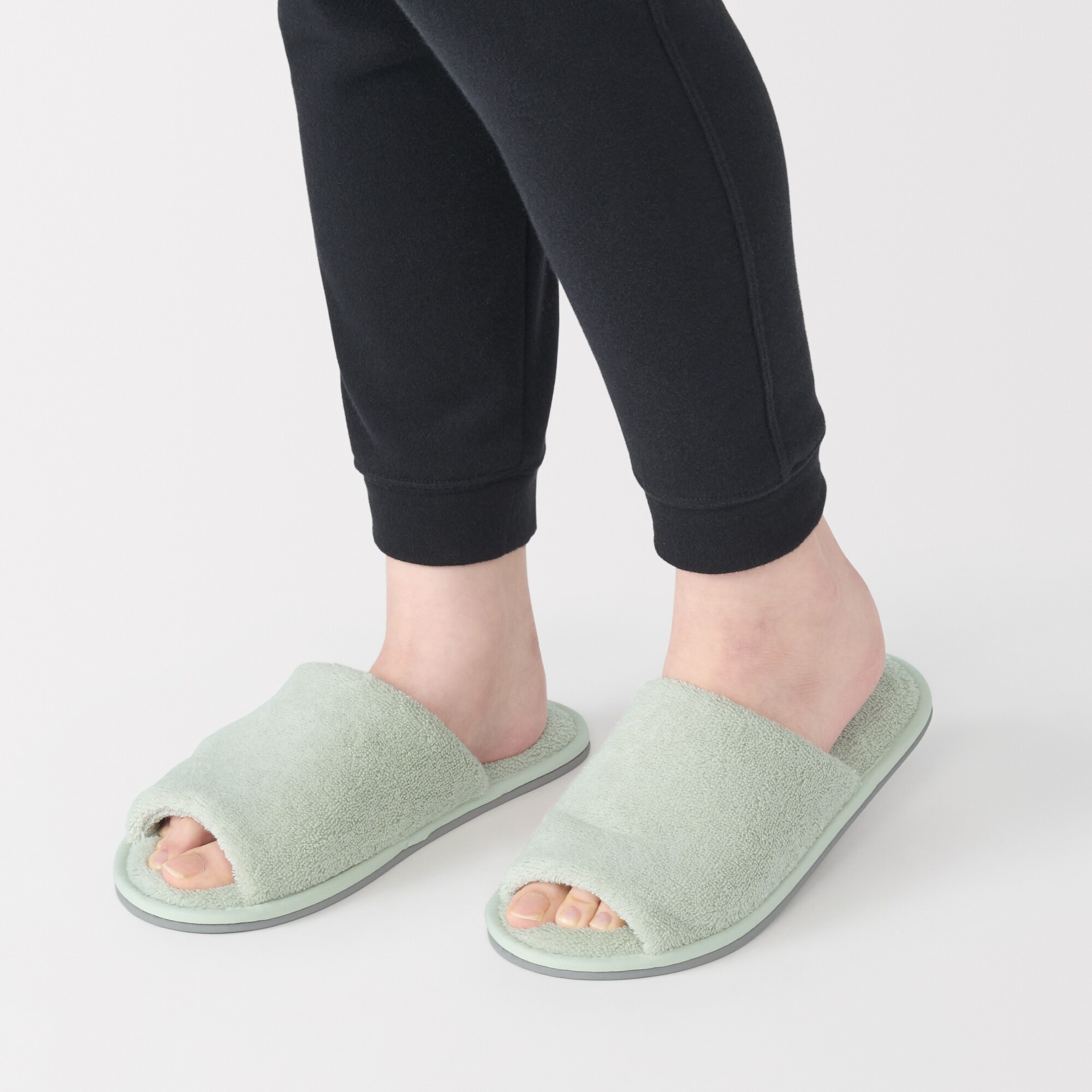 洗える綿パイルスリッパ・前あき