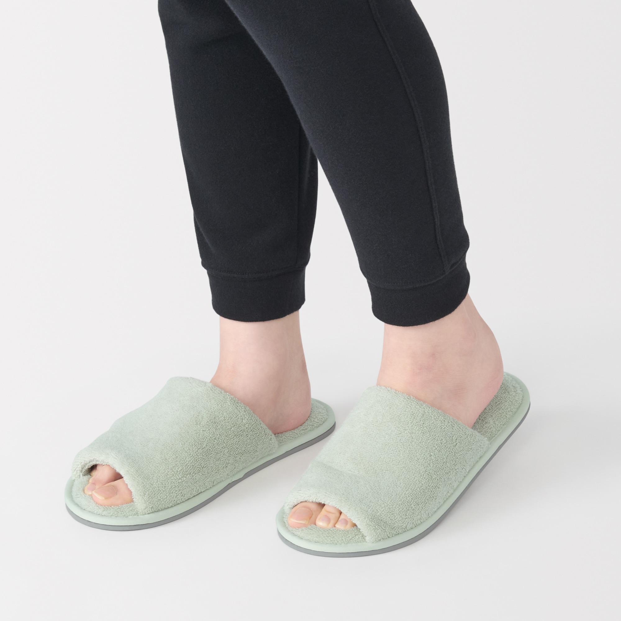 洗える綿パイルスリッパ・前あき