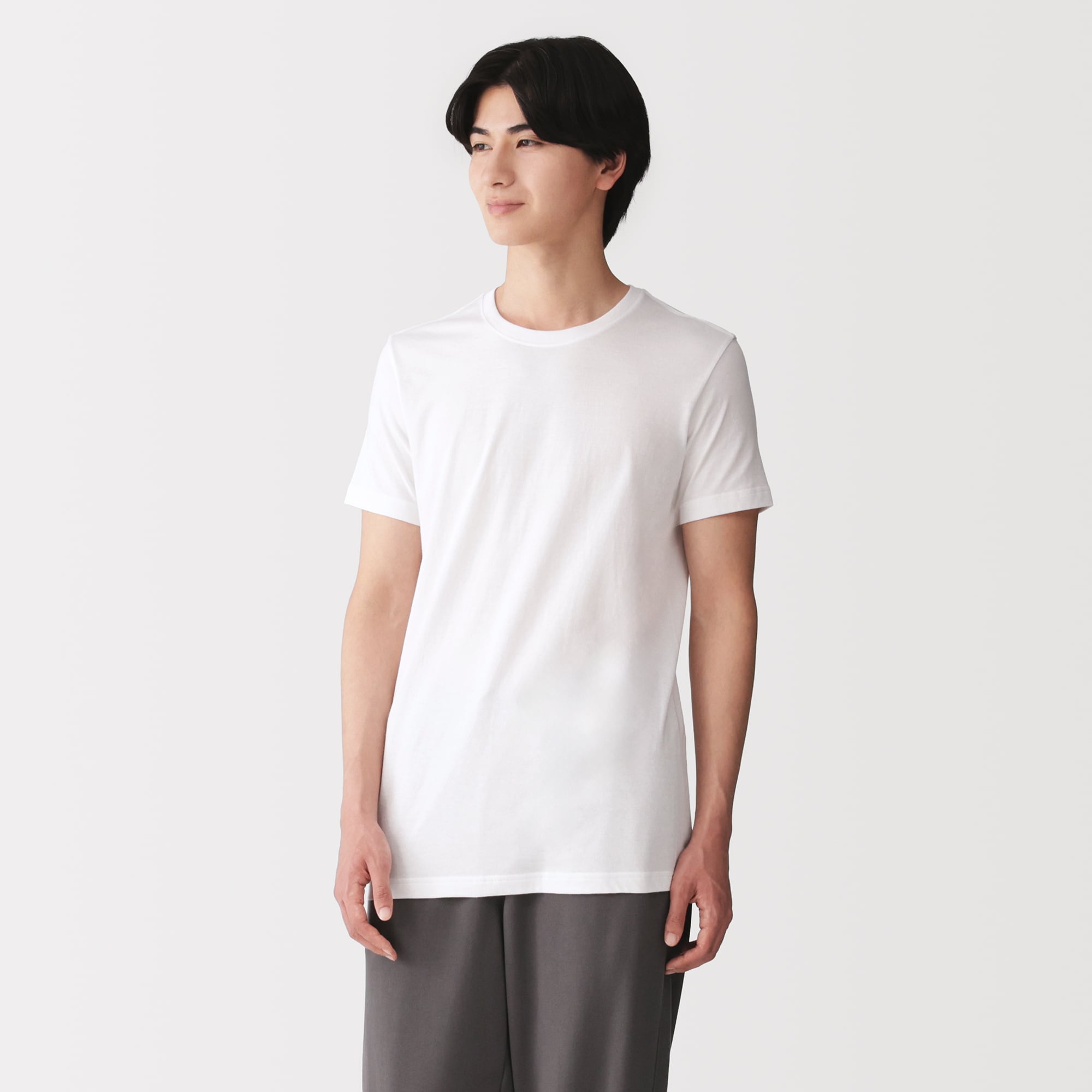 CS クルーネック Tシャツ　２枚　ブラック　ホワイト 紳士 脇に縫い目のない 2枚組 クルーネック半袖Tシャツ | 無印良品