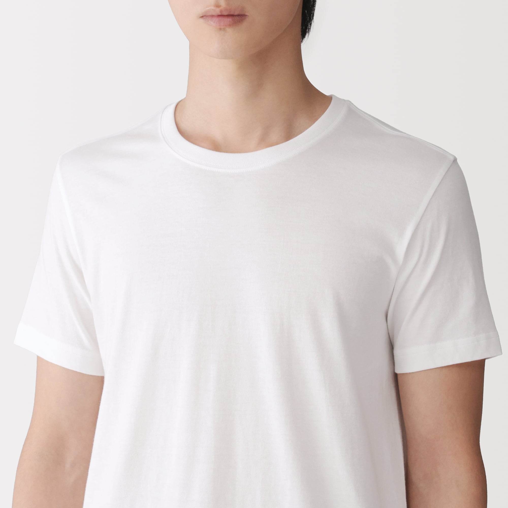 紳士　脇に縫い目のない　２枚組　クルーネック半袖Ｔシャツ（再生コットン）