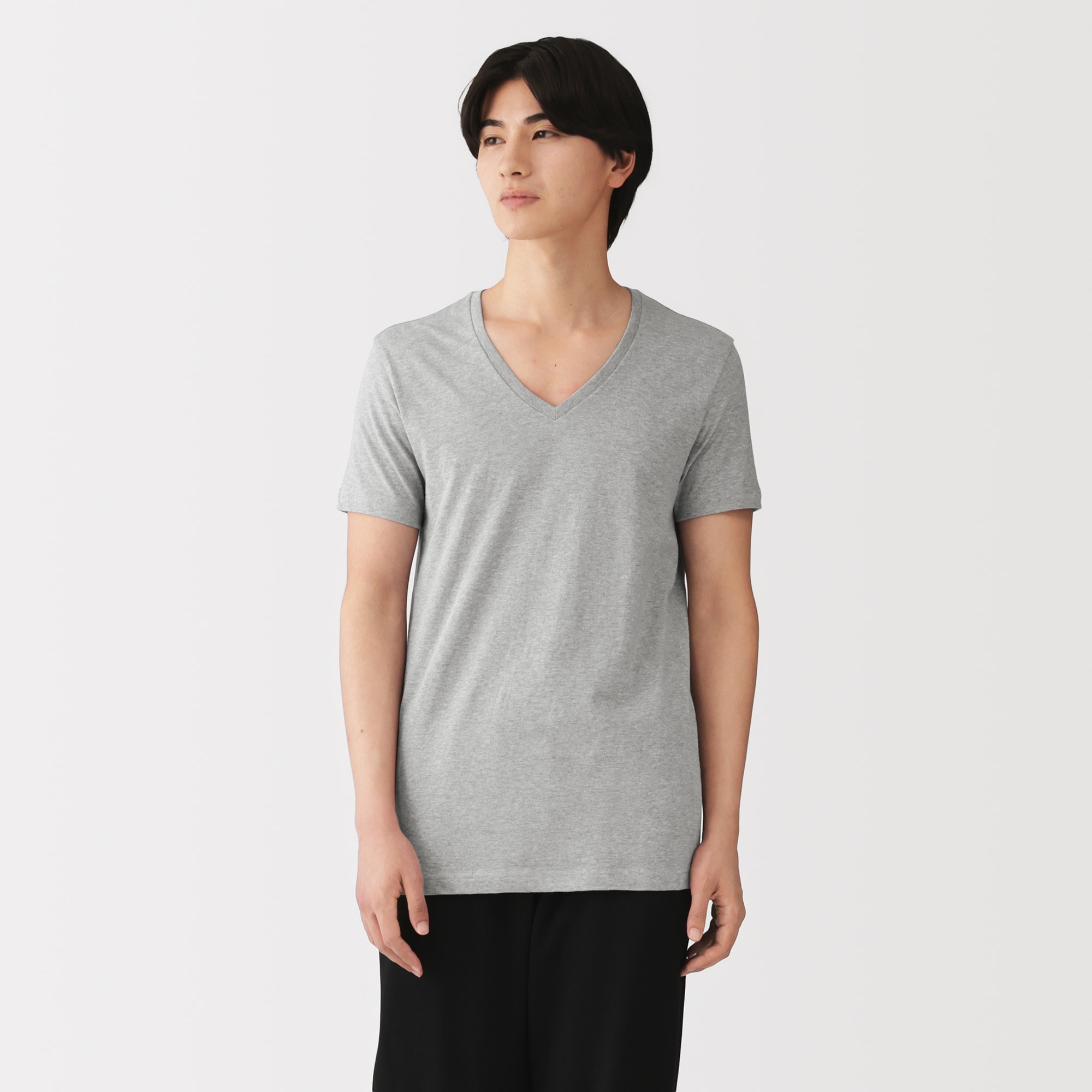 紳士 脇に縫い目のない 2枚組 Vネック半袖Tシャツ（再生コットン