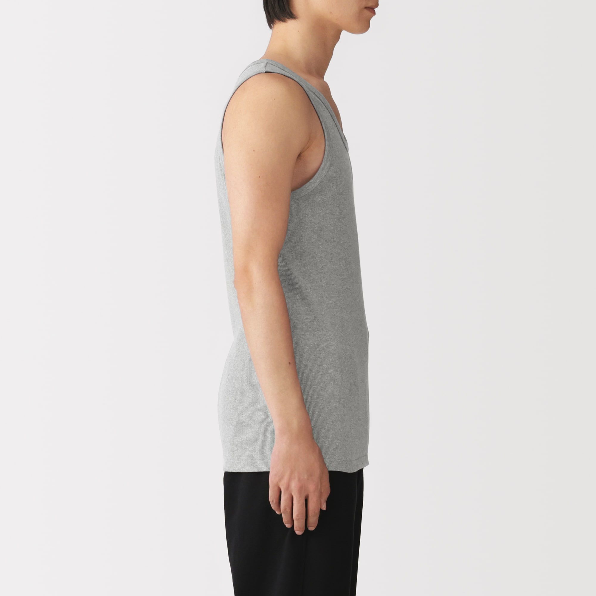 紳士 脇に縫い目のない 2枚組み リブ編みタンクトップ（再生コットン