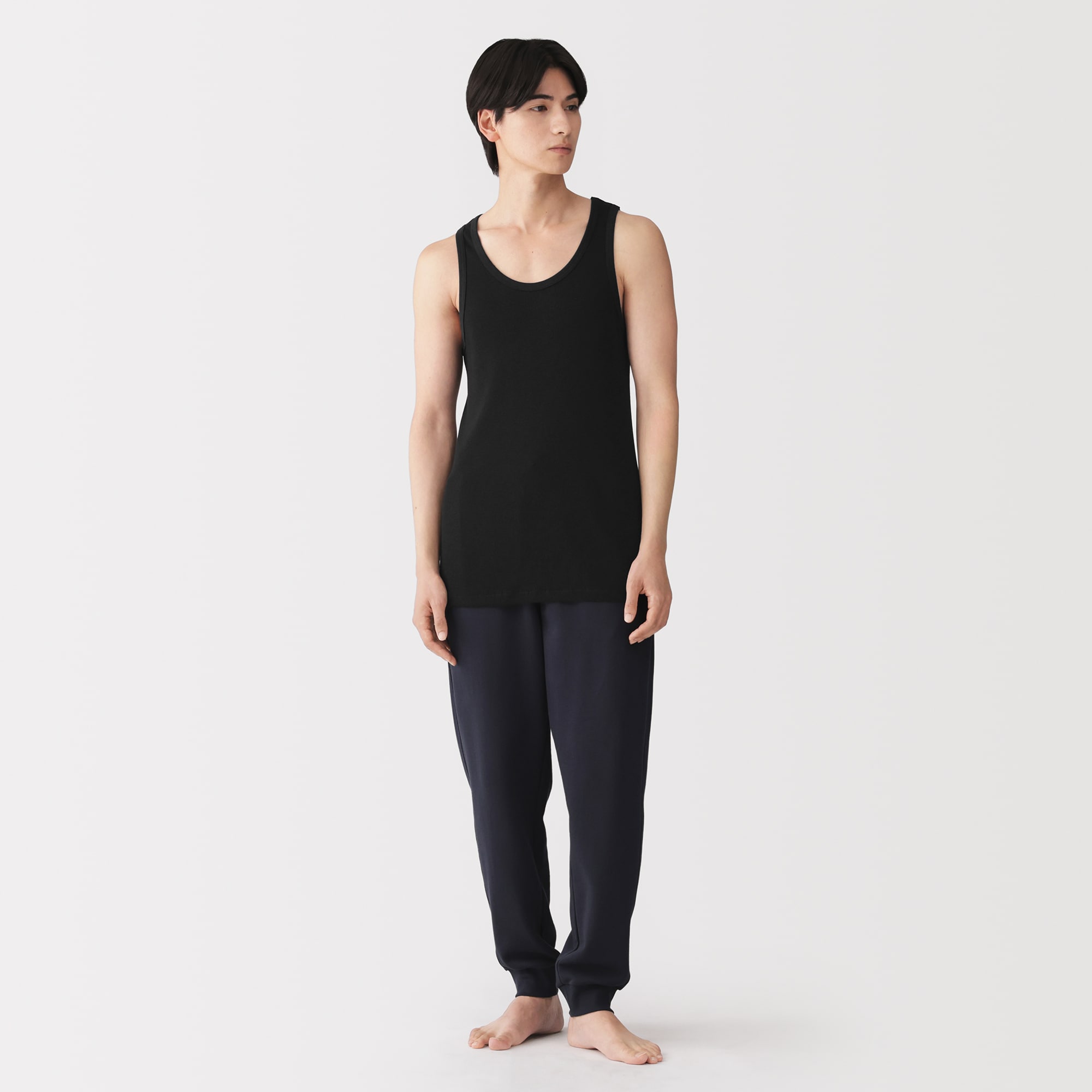 紳士　脇に縫い目のない　２枚組み　リブ編みタンクトップ