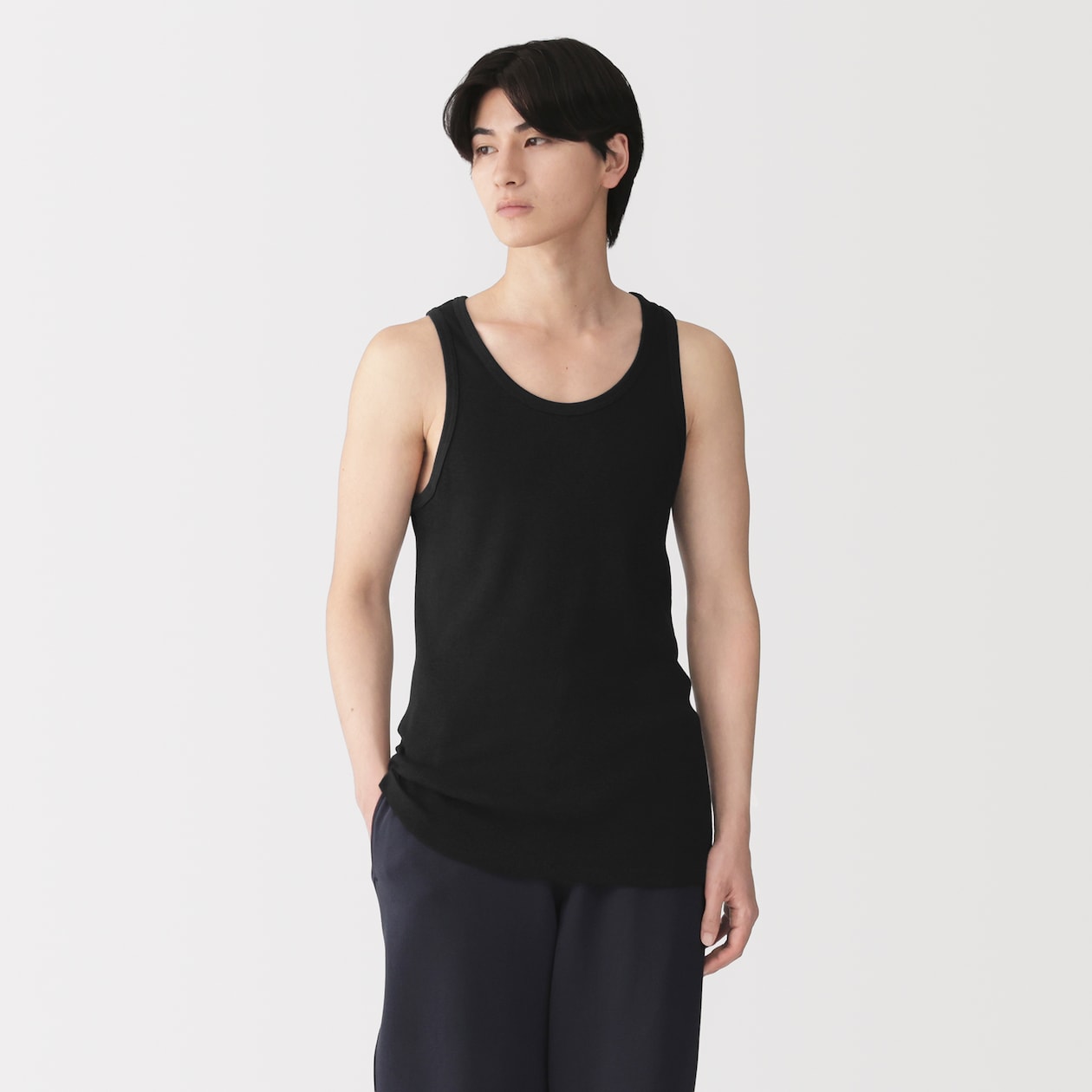 紳士　脇に縫い目のない　２枚組み　リブ編みタンクトップ
