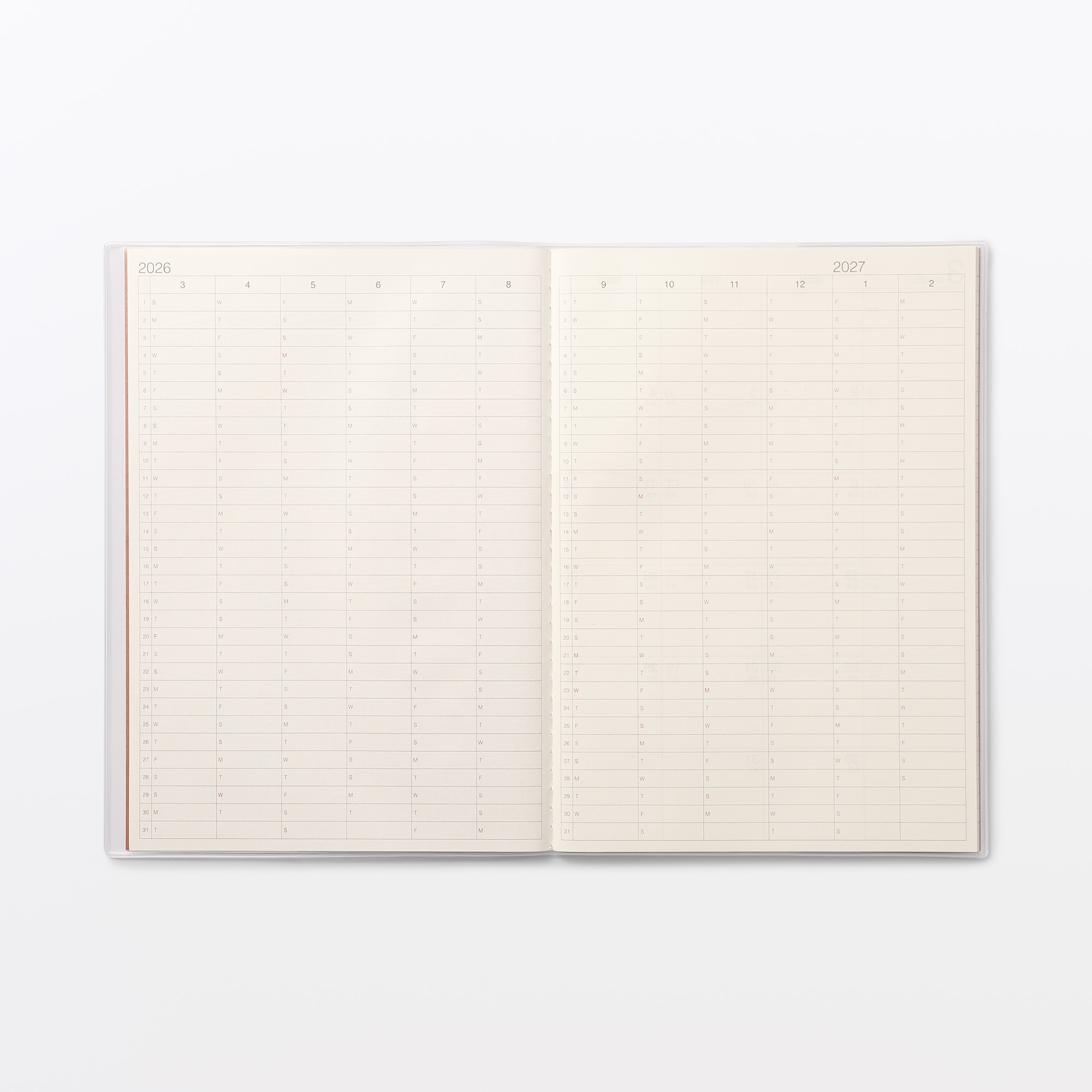 日曜始まりマンスリースケジュール帳・２０２６年３月始まり