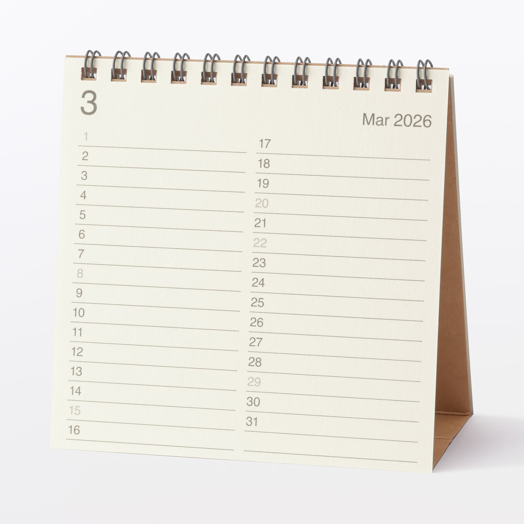 バガス入りペーパー月曜始まりカレンダー・小・２０２６年３月～２０２７年３月