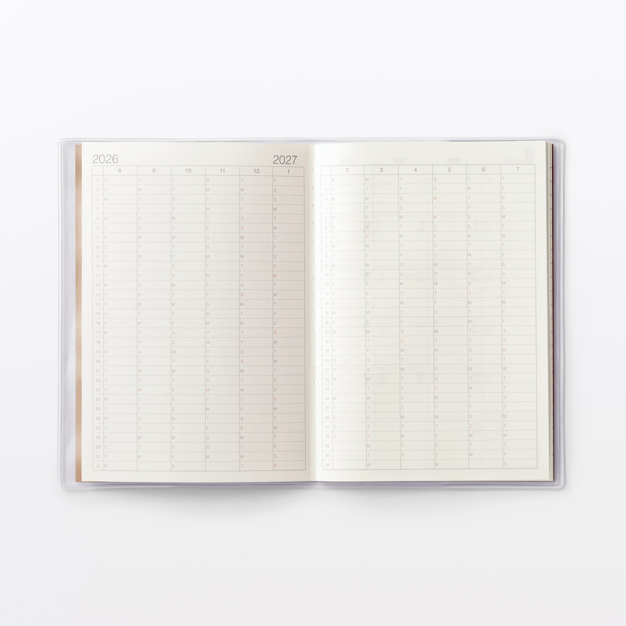 月曜始まりマンスリースケジュール帳・２０２６年８月始まり