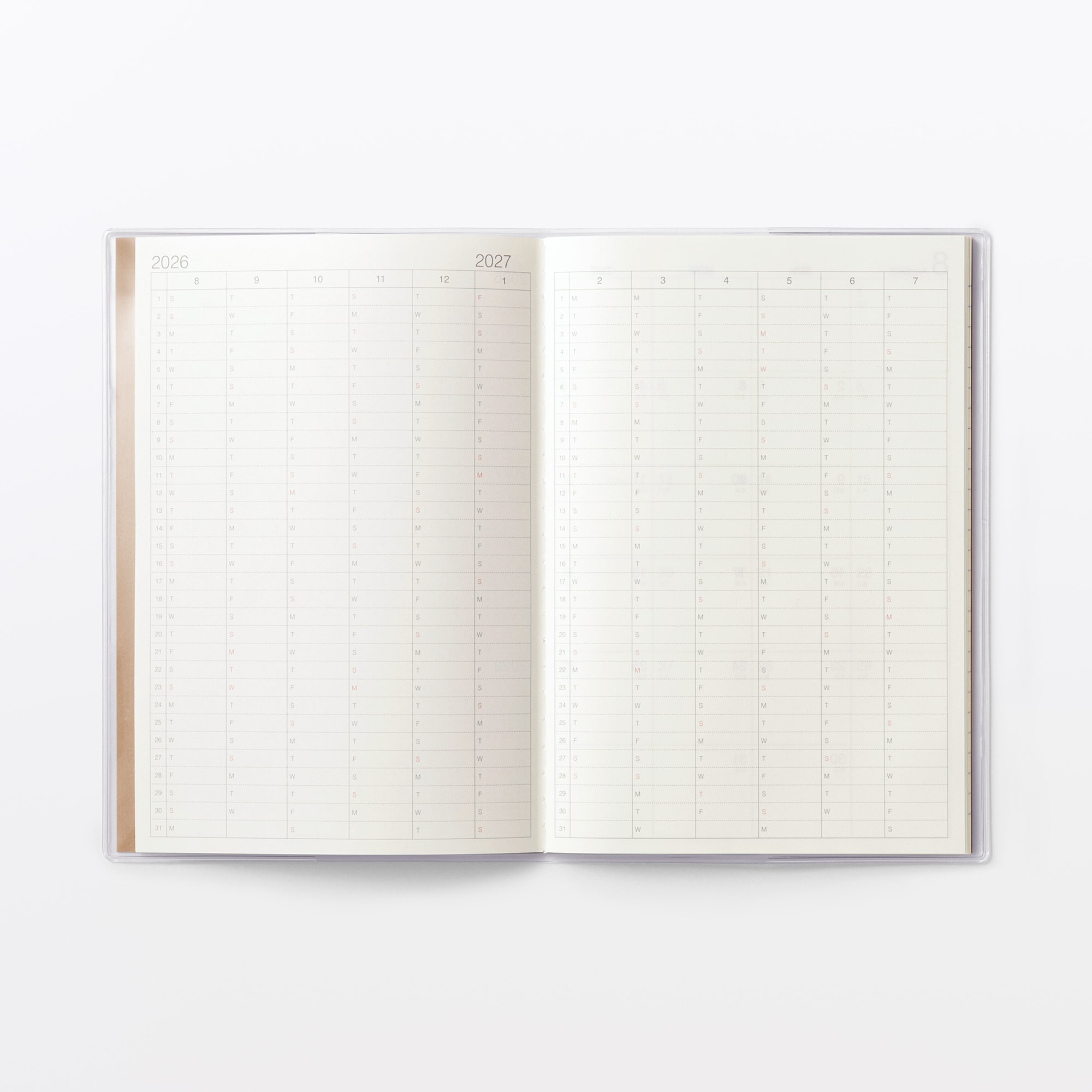 日曜始まりマンスリースケジュール帳・２０２６年８月始まり